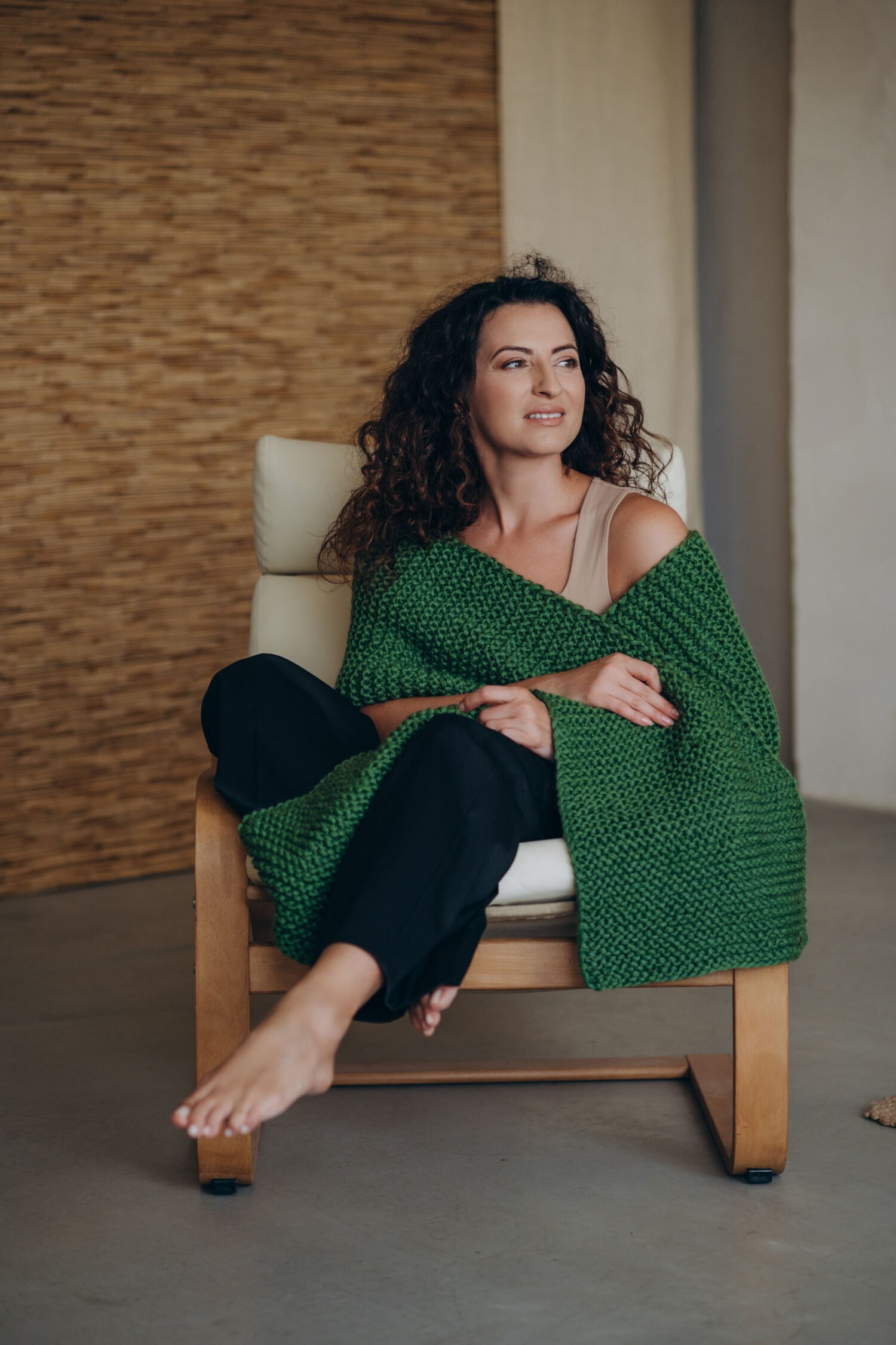 Hand-Knitted Long Scarf – “Emerald Dream 1