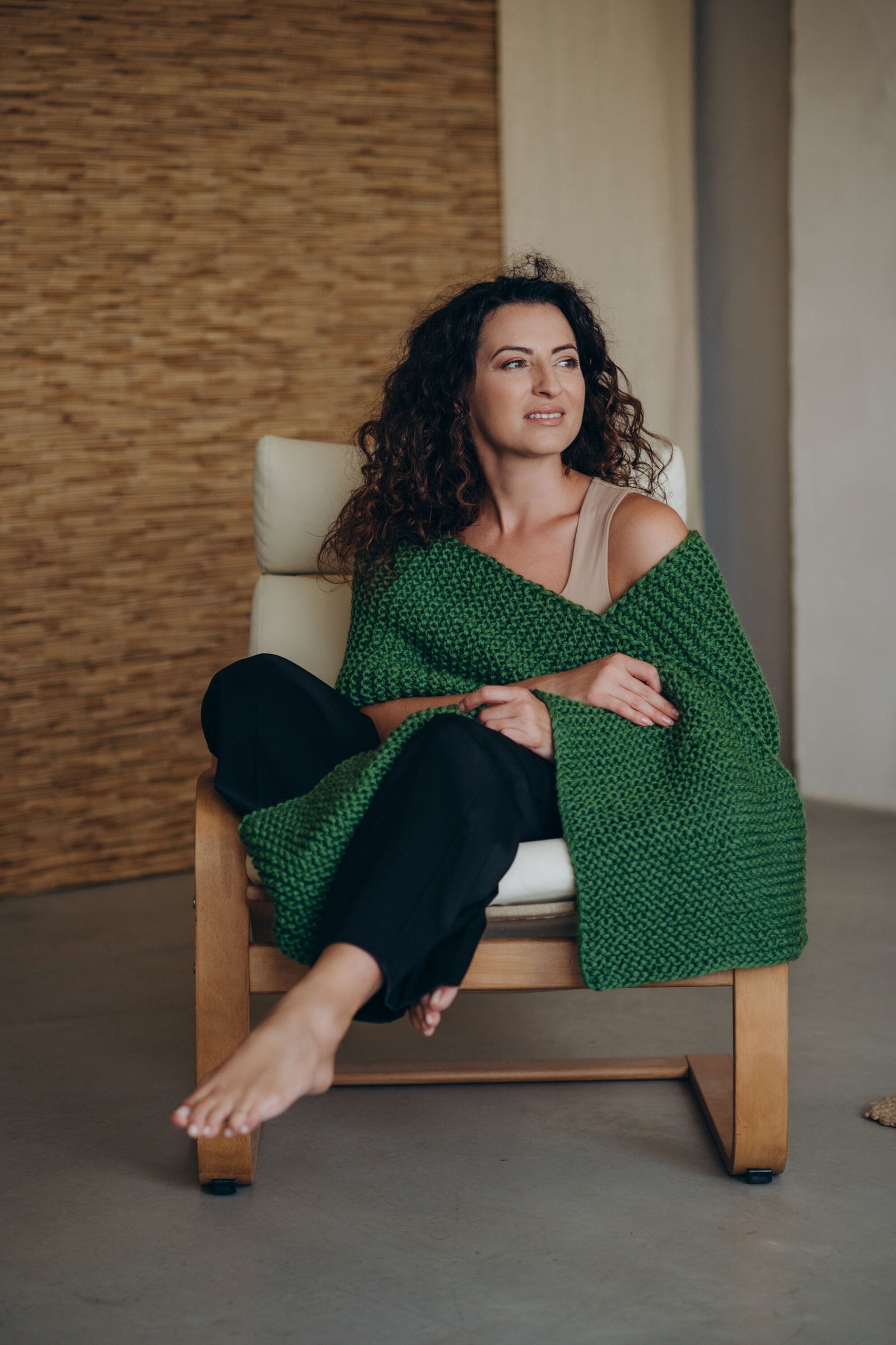 Hand-Knitted Long Scarf – “Emerald Dream 1