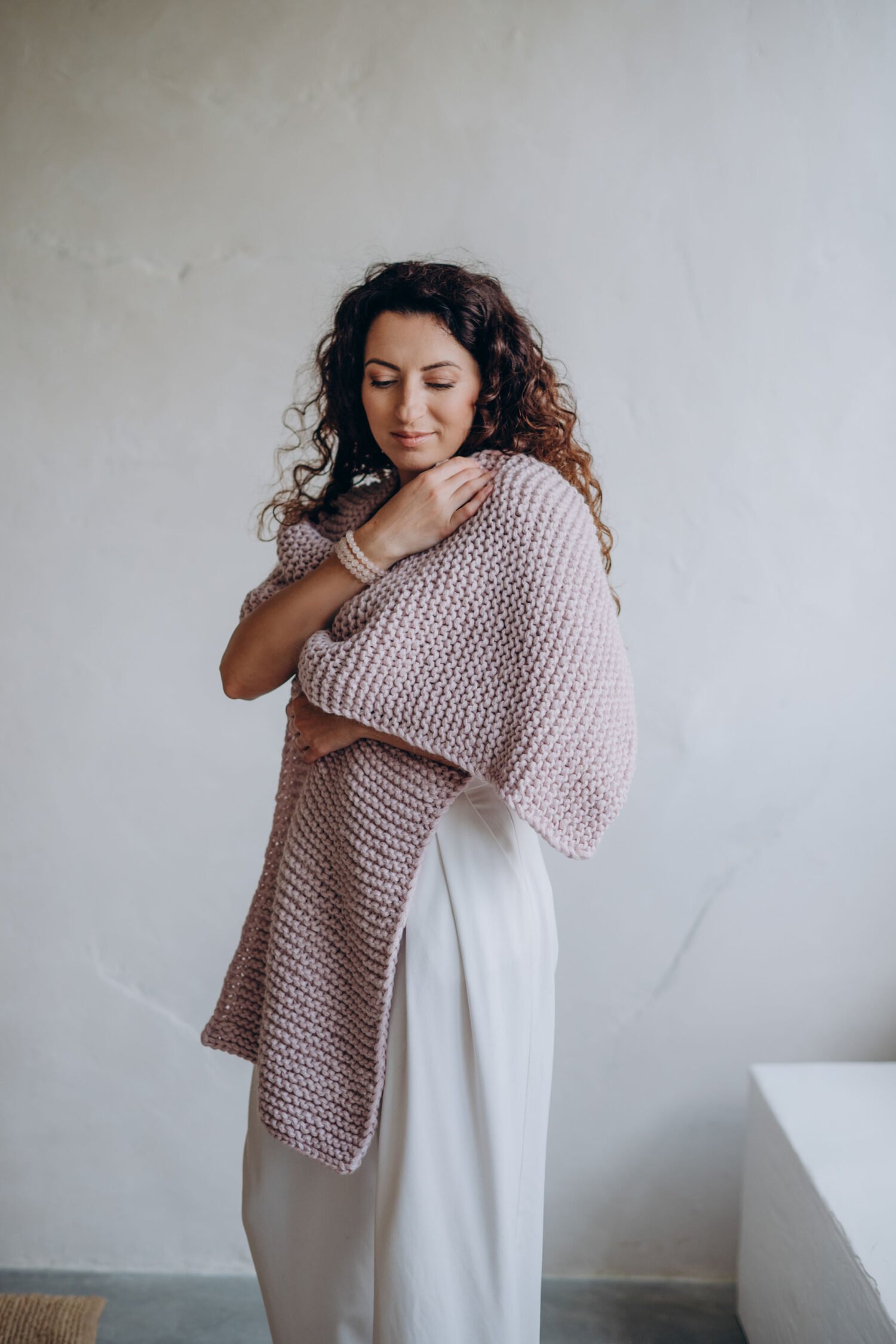 Hand-Knitted Long Scarf – “Grape Ice” 5