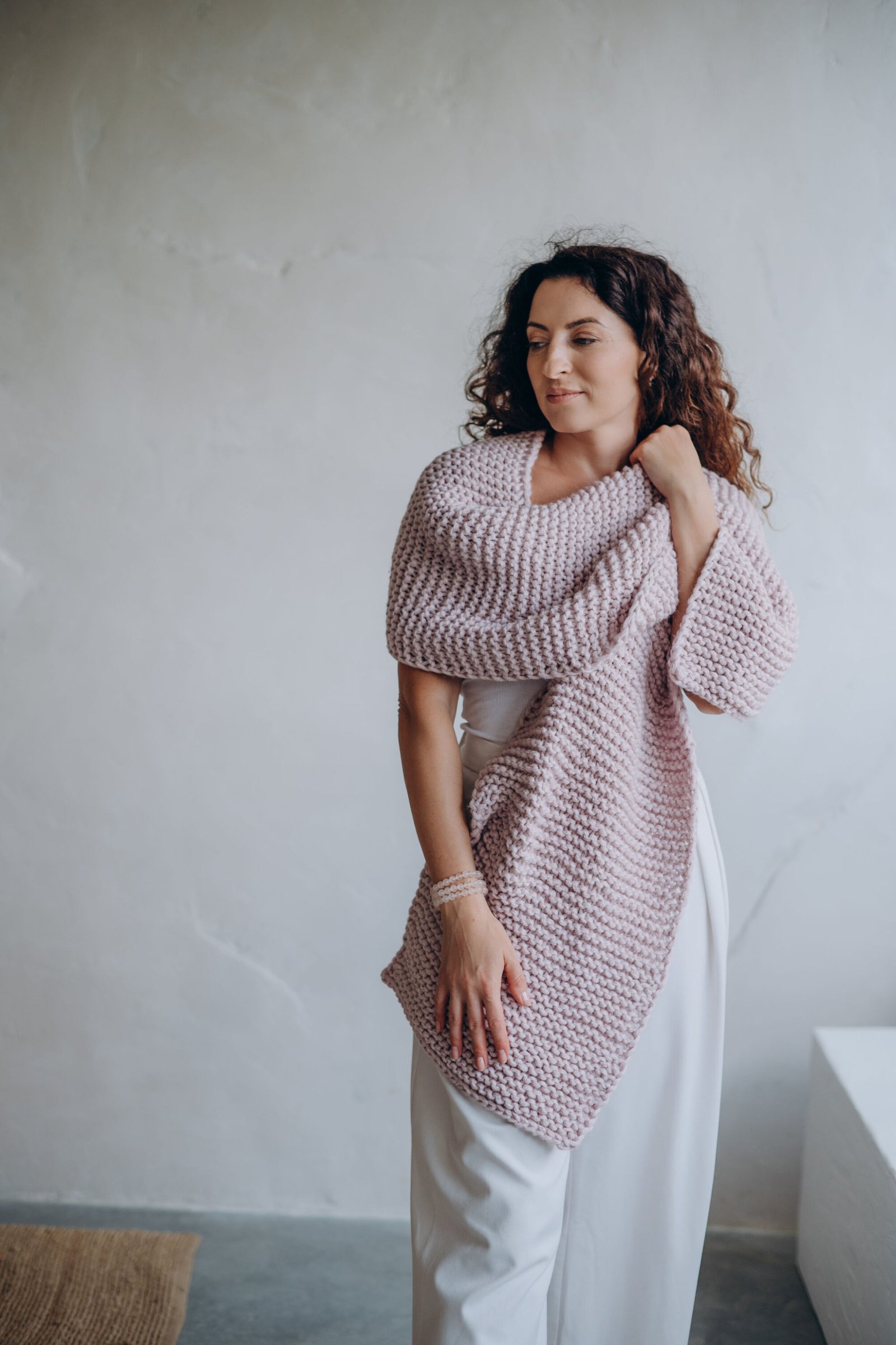 Hand-Knitted Long Scarf – “Grape Ice” 4