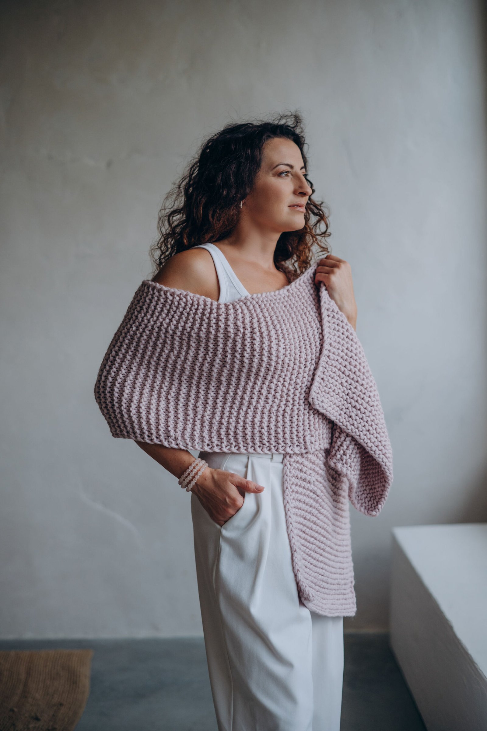 Hand-Knitted Long Scarf – “Grape Ice”